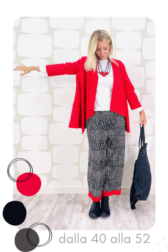 outfit pantalone Hearts con cardigan amsterdam rosso e borsa zaino millport