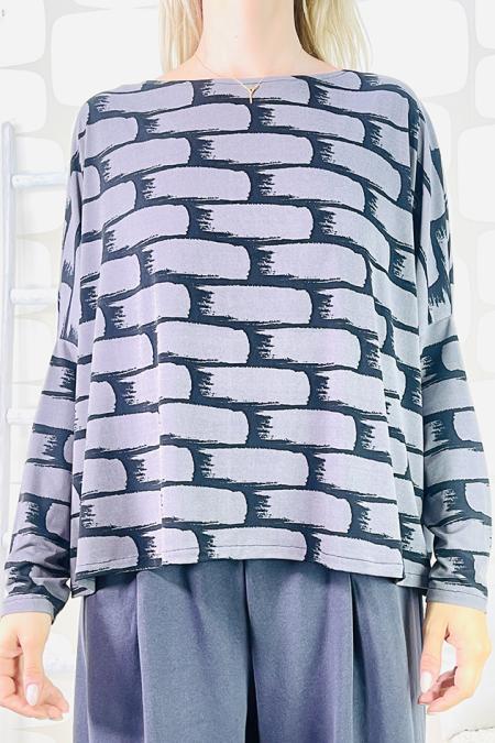 maglia scatoletta manica lunga fantasia geometrica grigio nero